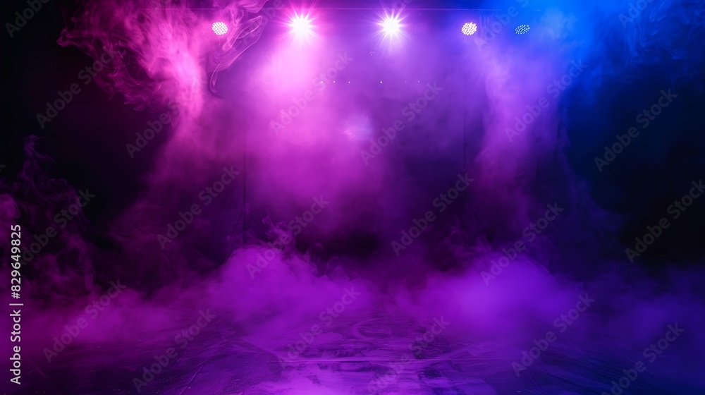 Colorful stage lights and smoke on the stage.