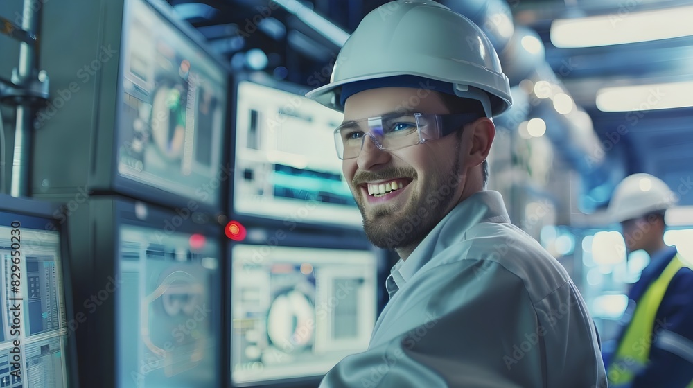 Joyful Nuclear Technician at Industrial Worksite Joyful Nuclear Technician at Industrial Worksite