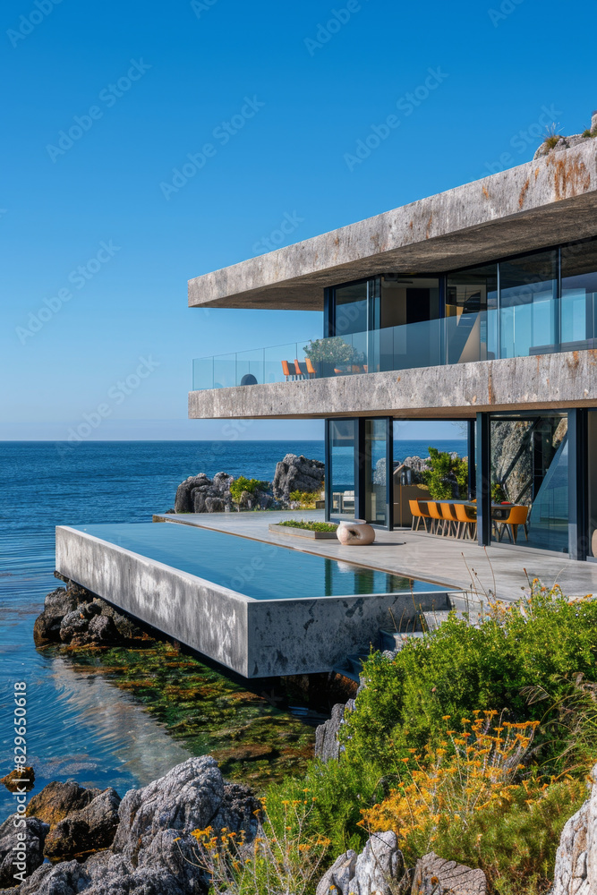 Spectacular modern home seamlessly integrated with ocean and sky views. Spectacular modern home seamlessly integrated with ocean and sky views.