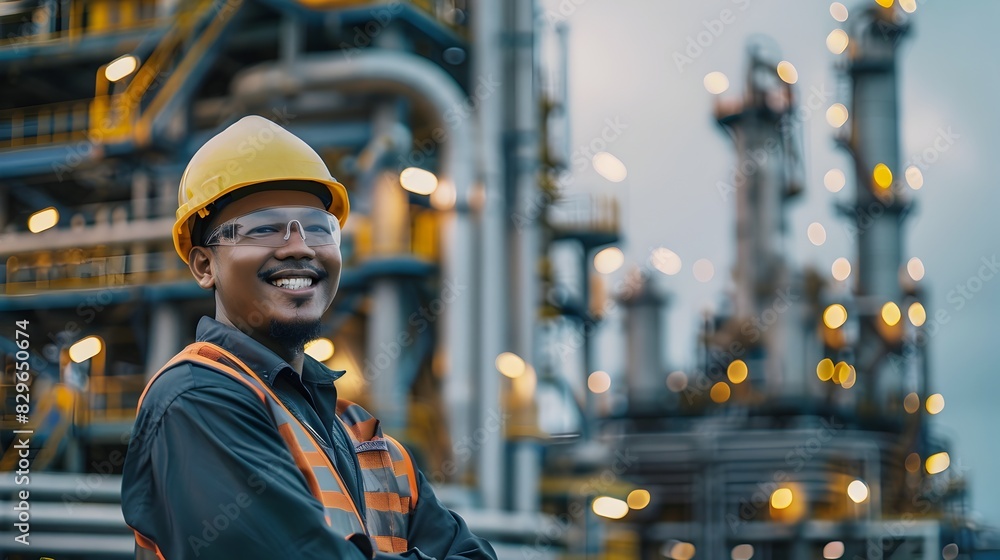 Portrait of Smiling Petroleum Engineer on Industrial Plant Site Portrait of Smiling Petroleum Engineer on Industrial Plant Site