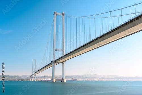 Osmangazi Bridge (Izmit Bay Bridge) located in Izmit, Kocaeli, Turkey. Suspension bridge captured with long exposure technique photo