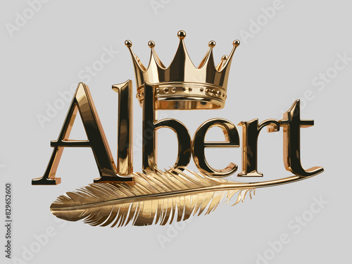 Albert Name Logo Design Background, Albert Name in Elegant Font, Gold Crown with feather, Vector Format