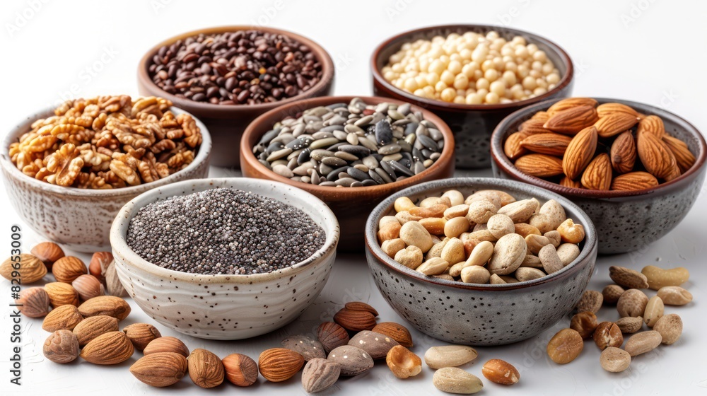Variety of seeds and nuts rich in healthy fats. Variety of seeds and nuts rich in healthy fats.