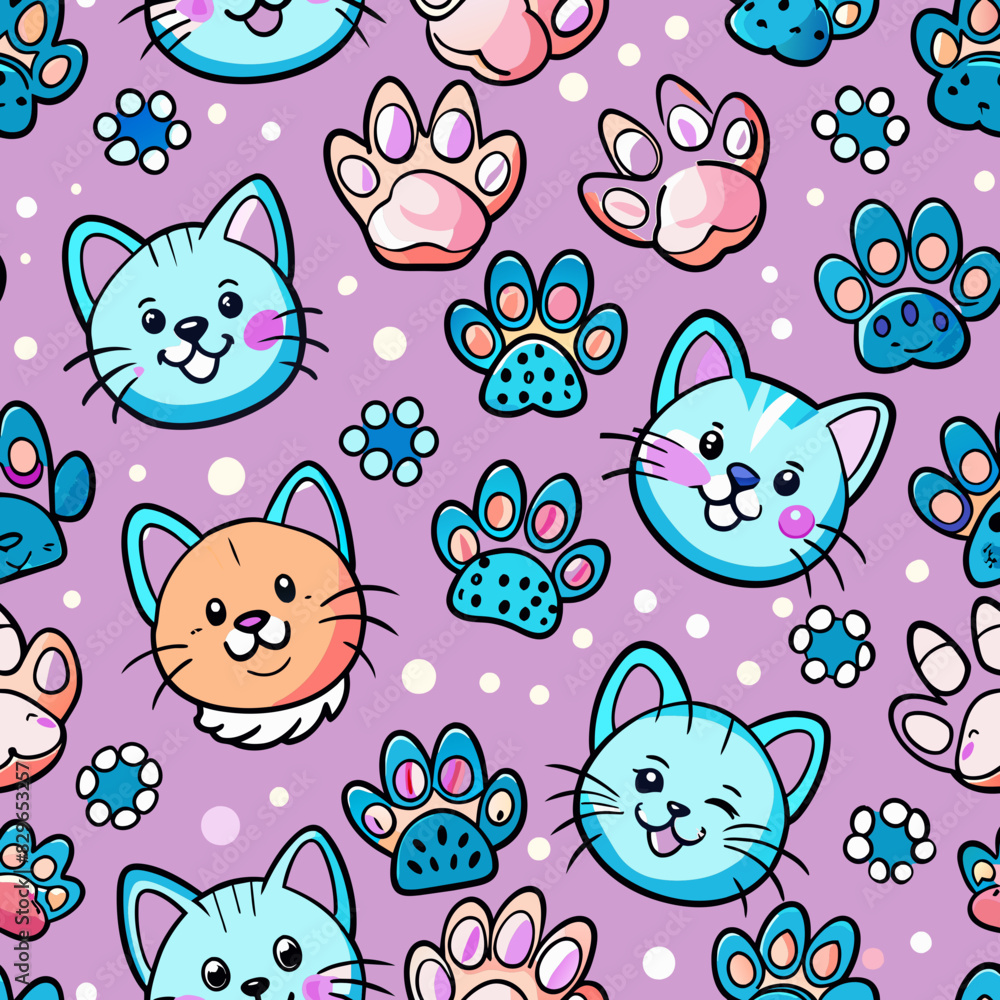 cat paw pattern Cute cartoon lines, Types of vector work