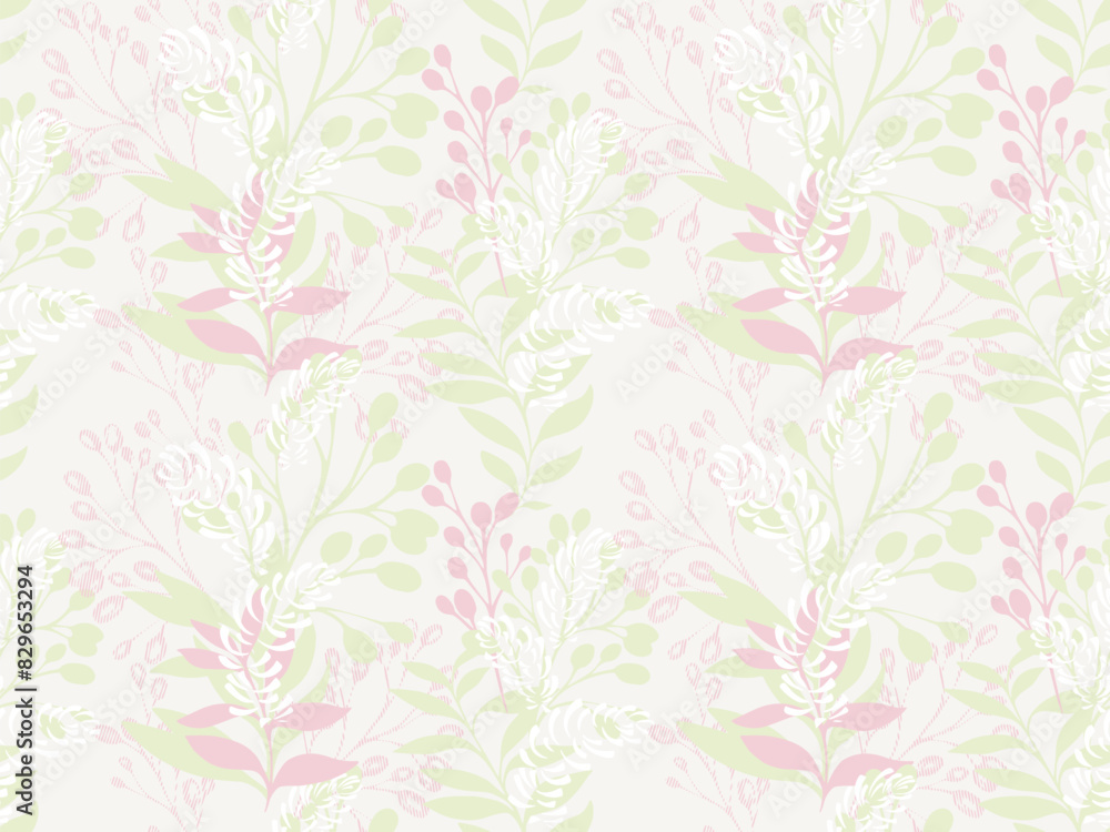 Abstract artistic jungle seamless pattern with shapes branches, leaves, leaf. Pastel unique botanical printing on a light background. Vector hand drawing sketch. Collage template design for textile, Abstract artistic jungle seamless pattern with shapes branches, leaves, leaf. Pastel unique botanical printing on a light background. Vector hand drawing sketch. Collage template design for textile,