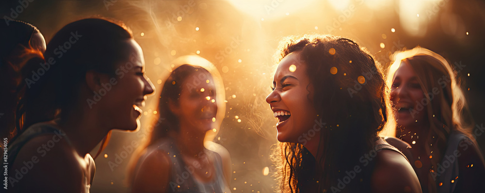 Group of women laughing and smiling together at a party. Group of women laughing and smiling together at a party.