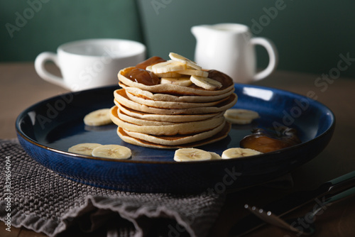 Pancakes with banana and caramel