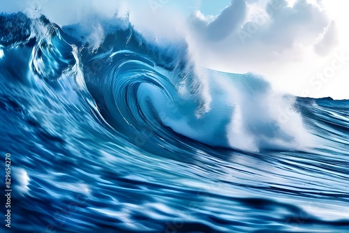 Background information about World Water Day, the idea of global warming and climate change, close-up of a blue ocean wave. 3D rendering, graphics, a strong ocean wave appropriate for themes centered  photo