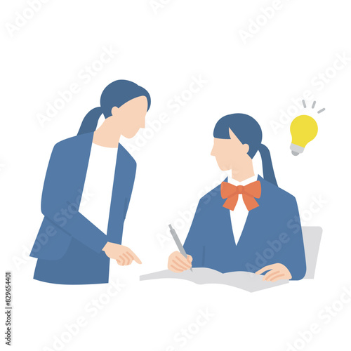 女性講師に個別指導してもらう女子高生