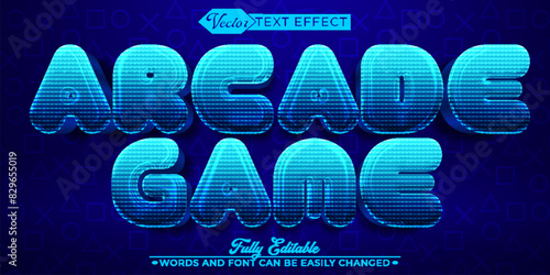 Blue Pixel Arcade Game Vector Editable Text Effect Template