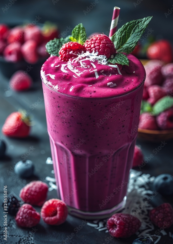 Coconut Berry Smoothie - Purple with coconut shavings and berries. Coconut Berry Smoothie - Purple with coconut shavings and berries.