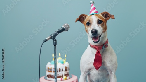 Musical Paws: Doggie Crooner in Party Hat photo
