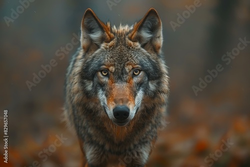 Digital image of  close up of a wolf whose face is staring  high quality  high resolution