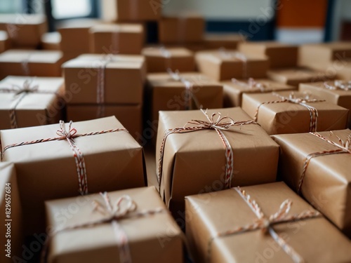 Lots of postal packages wrapped and prepared for delivery.