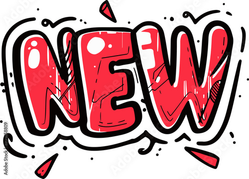 Bold Red 'NEW' Text in Cartoon Style