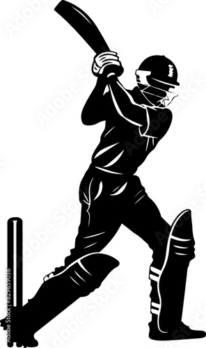 Cricket Player Batting in Action Silhouette