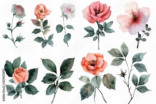 Watercolor floral floral design set isolated flowers  leaf  plant 