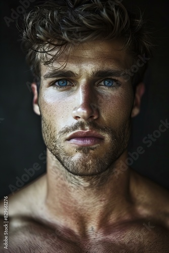 Muscular man portrait , high quality, high resolution
