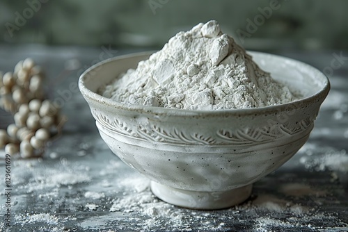 A white bowl of pulverised limestone, high quality, high resolution photo