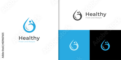 Vibrant Water Drop with Energetic People Abstract Logo Icon. Symbolizing Fitness, Health, and Vitality logo design idea