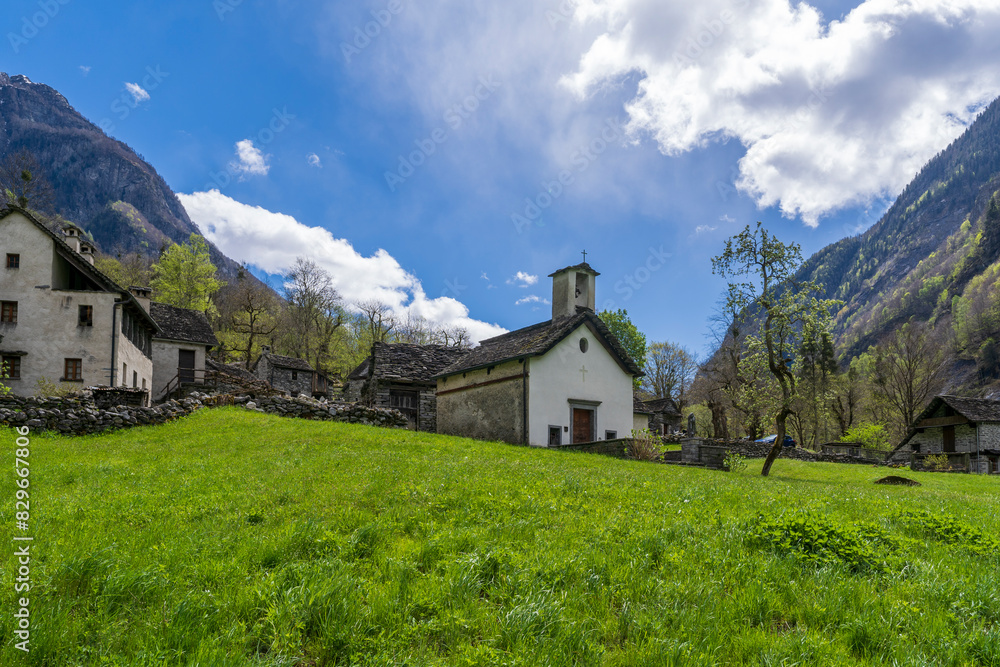 Sabbione Village view in Val Bavona of Switzerland Sabbione Village view in Val Bavona of Switzerland