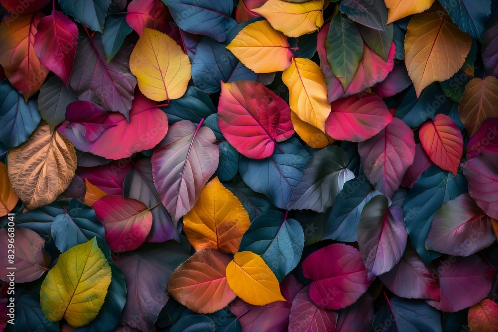 Colorful autumn leaves on a wall