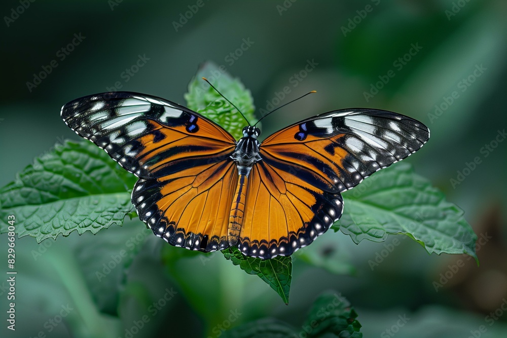 Fototapeta premium Butterfly resting leaf green beautiful insect wildlife nature