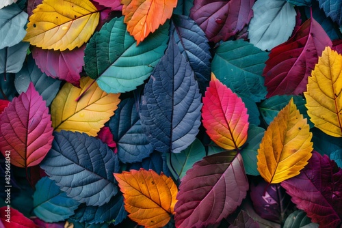 Colorful leaves scattered on ground
