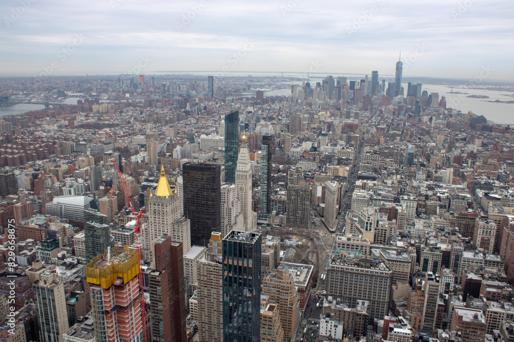 Obraz premium Aerial view of Manhattan in New York City showing the classic high rise buildings and city scape in the USA