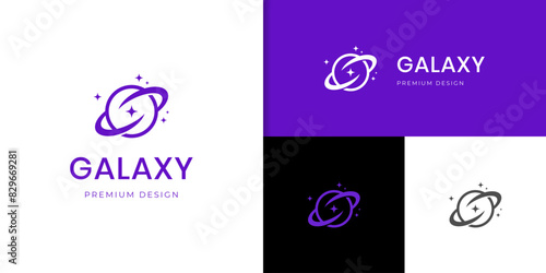 Celestial Galaxy Planet Logo Icon Symbol for Astronomy Enthusiasts. Cosmic Exploration Concept.