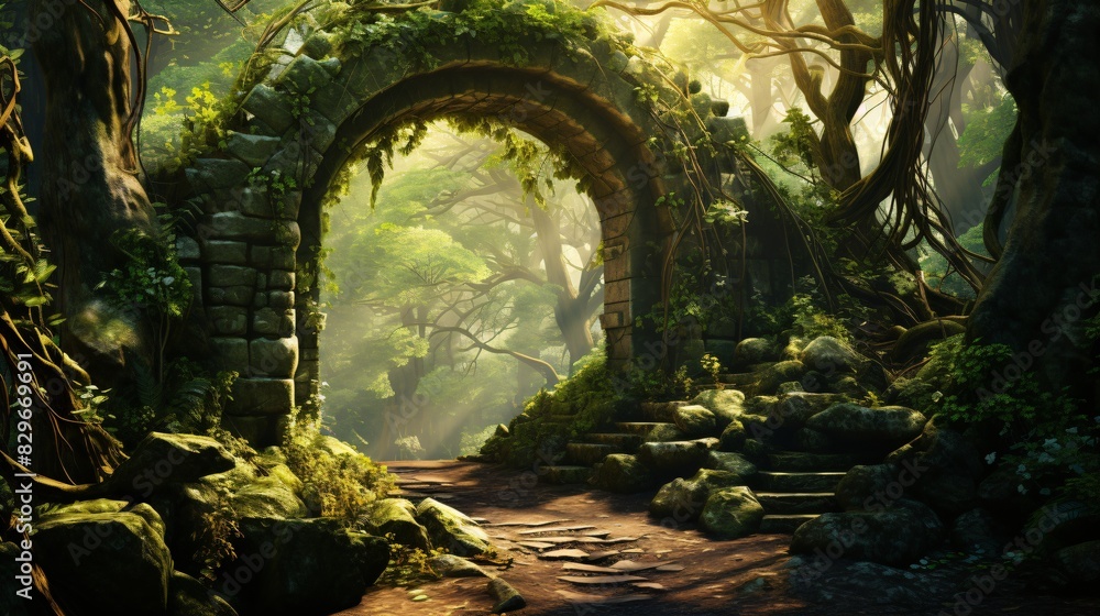 dreamlike portal - a mystical stone archway in a magic enchanted forest dreamlike portal - a mystical stone archway in a magic enchanted forest