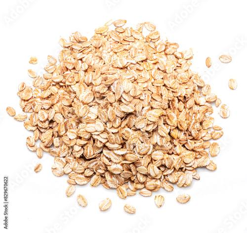 Wheat flakes isolated on white background. Top view.