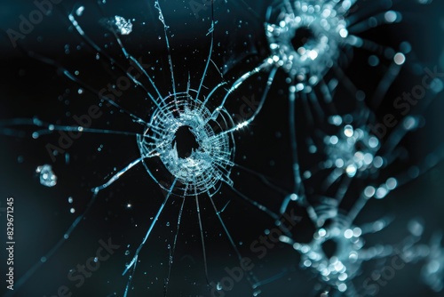 A broken glass window with a hole, suitable for architectural and construction concepts