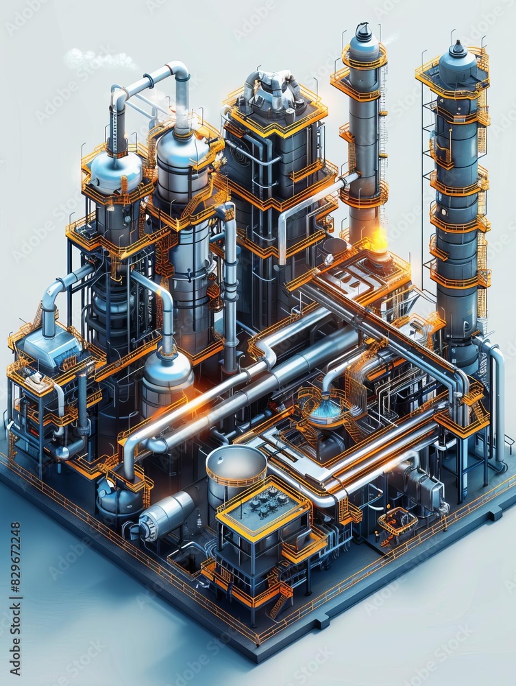 isometric 3d illustration of a modern oil refinery. the scene is rendered in a realistic style with a focus on accuracy and detail. isometric 3d illustration of a modern oil refinery. the scene is rendered in a realistic style with a focus on accuracy and detail.