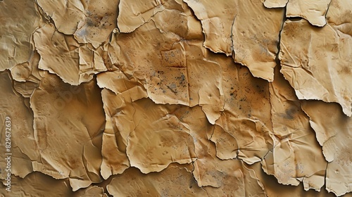 Close-up of old brown paper with a distressed surface. photo