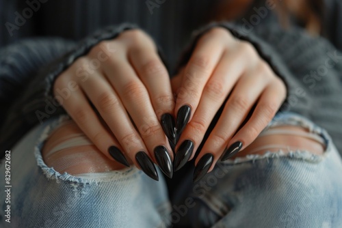 Beautiful hands of a young woman with manicure on nails. Nail care concept