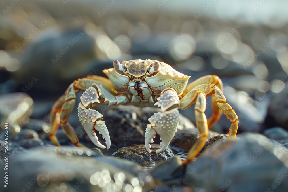 A crab sitting on a pile of rocks. Suitable for nature or marine-themed designs A crab sitting on a pile of rocks. Suitable for nature or marine-themed designs