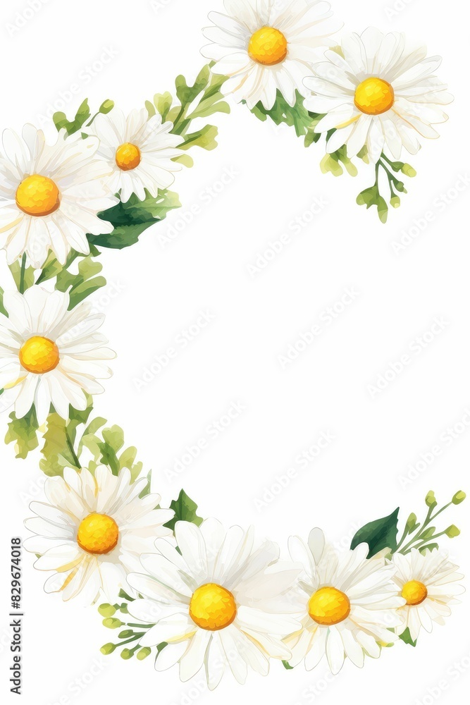 daisy themed frame or border for photos and text. with white petals and yellow centers. watercolor illustration, Perfect for nursery art, simple clipart, single object, white color background. daisy themed frame or border for photos and text. with white petals and yellow centers. watercolor illustration, Perfect for nursery art, simple clipart, single object, white color background.