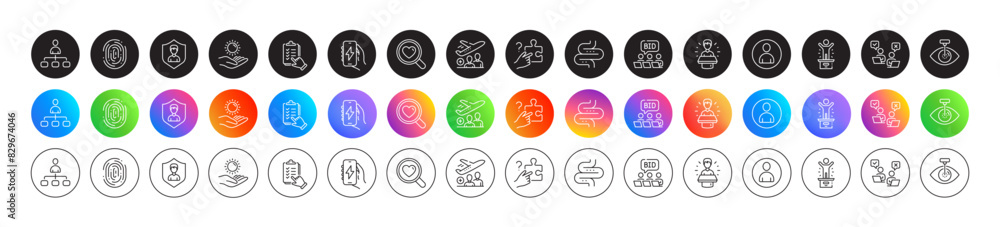 Brand ambassador, Checklist and Intestine line icons. Round icon gradient buttons. Pack of Sun protection, Online voting, Passenger icon. Eye laser, Charging app, Fingerprint pictogram. Vector Brand ambassador, Checklist and Intestine line icons. Round icon gradient buttons. Pack of Sun protection, Online voting, Passenger icon. Eye laser, Charging app, Fingerprint pictogram. Vector