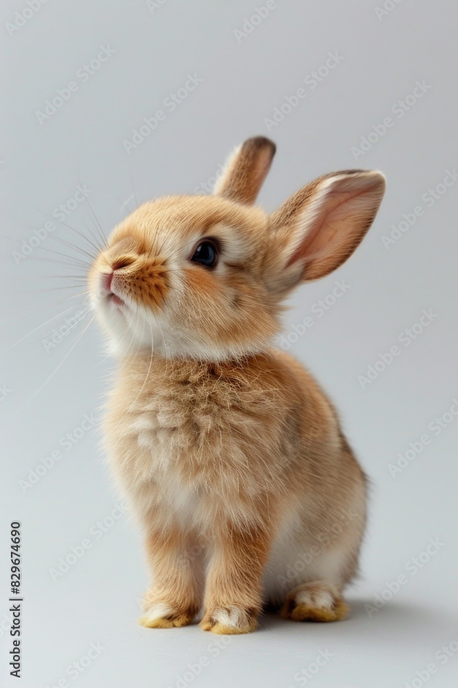 A small brown rabbit sitting on a white surface. Suitable for animal lovers A small brown rabbit sitting on a white surface. Suitable for animal lovers