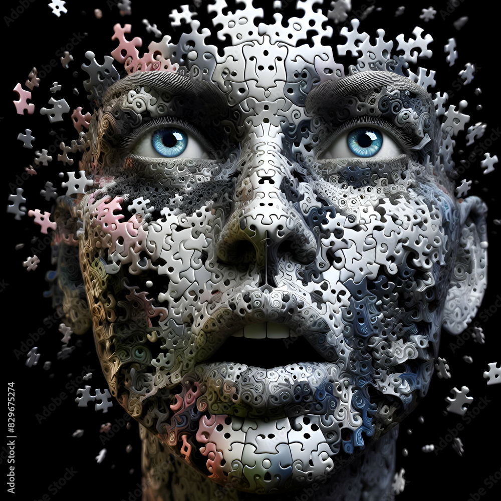 Surreal Expressions: Shocking Faces Composed of Puzzle Pieces