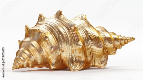 A golden shell resting on a white surface. Suitable for various design projects photo