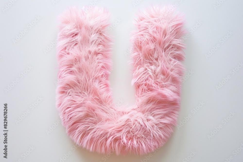 Pink furry letter U on white background. Suitable for educational and children's themed designs Pink furry letter U on white background. Suitable for educational and children's themed designs