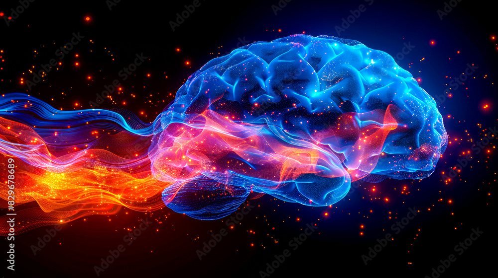 Glowing Brain with Fiery Sparks and Smoke. Glowing Brain with Fiery Sparks and Smoke.