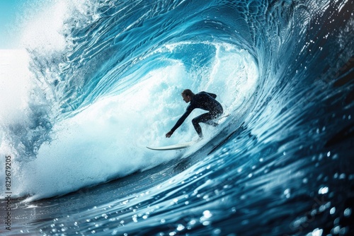 A man skillfully surfing a wave, perfect for sports and adventure concepts © Fotograf
