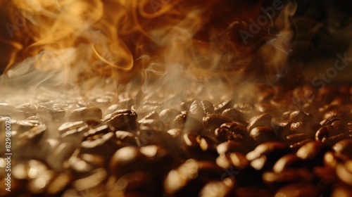 A pile of roasted coffee beans on a table. Perfect for coffee shop promotions