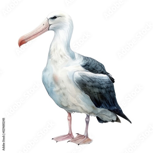 Ultra realistic watercolor style illustration of beautiful albatross, high detailed, isolated on white photo