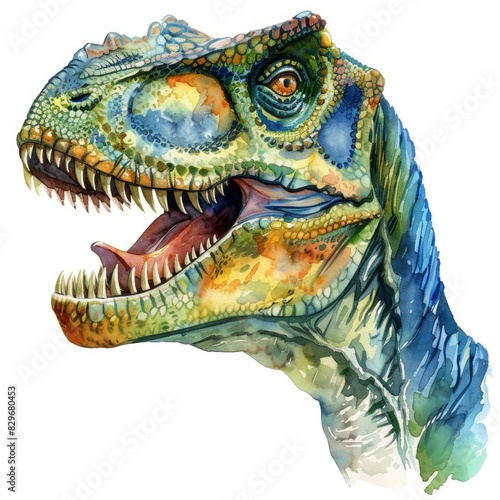 Ultra realistic watercolor style illustration of beautiful dinosaur  high detailed  isolated on white