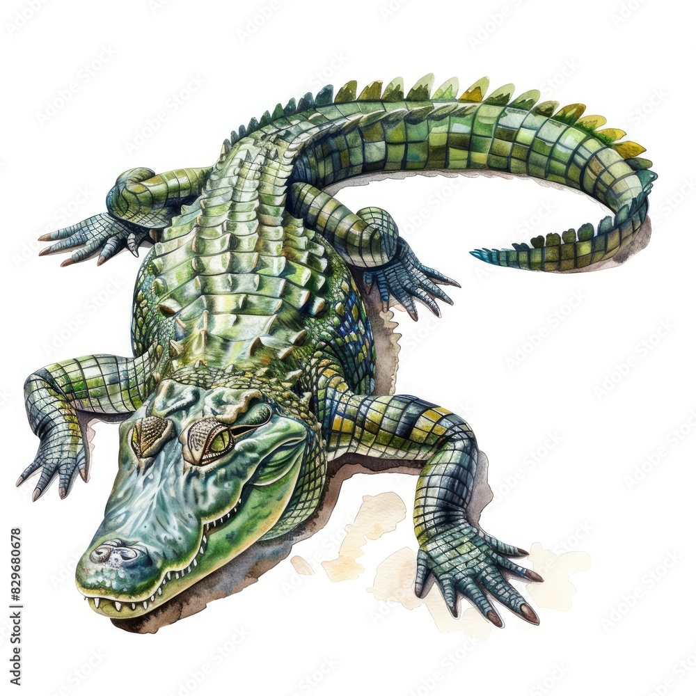 Fototapeta premium Ultra realistic watercolor style illustration of beautiful crocodile, high detailed, isolated on white