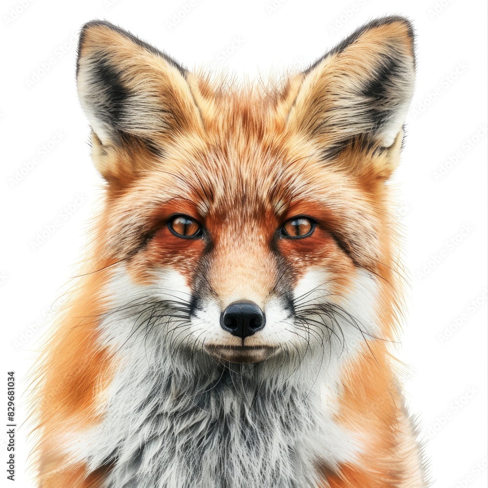 Fototapeta premium Ultra realistic watercolor style illustration of beautiful fox, high detailed, close up, isolated on white